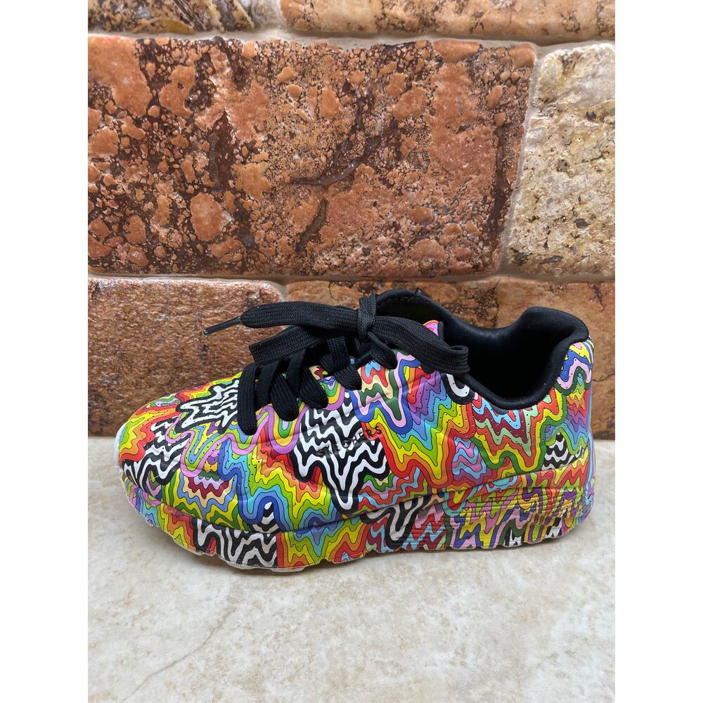 Skechers Sneakers Jen Stark Kids Size 1 Psychedelic Rainbow Art Shoes Swirl Shoe - Picture 11 of 13